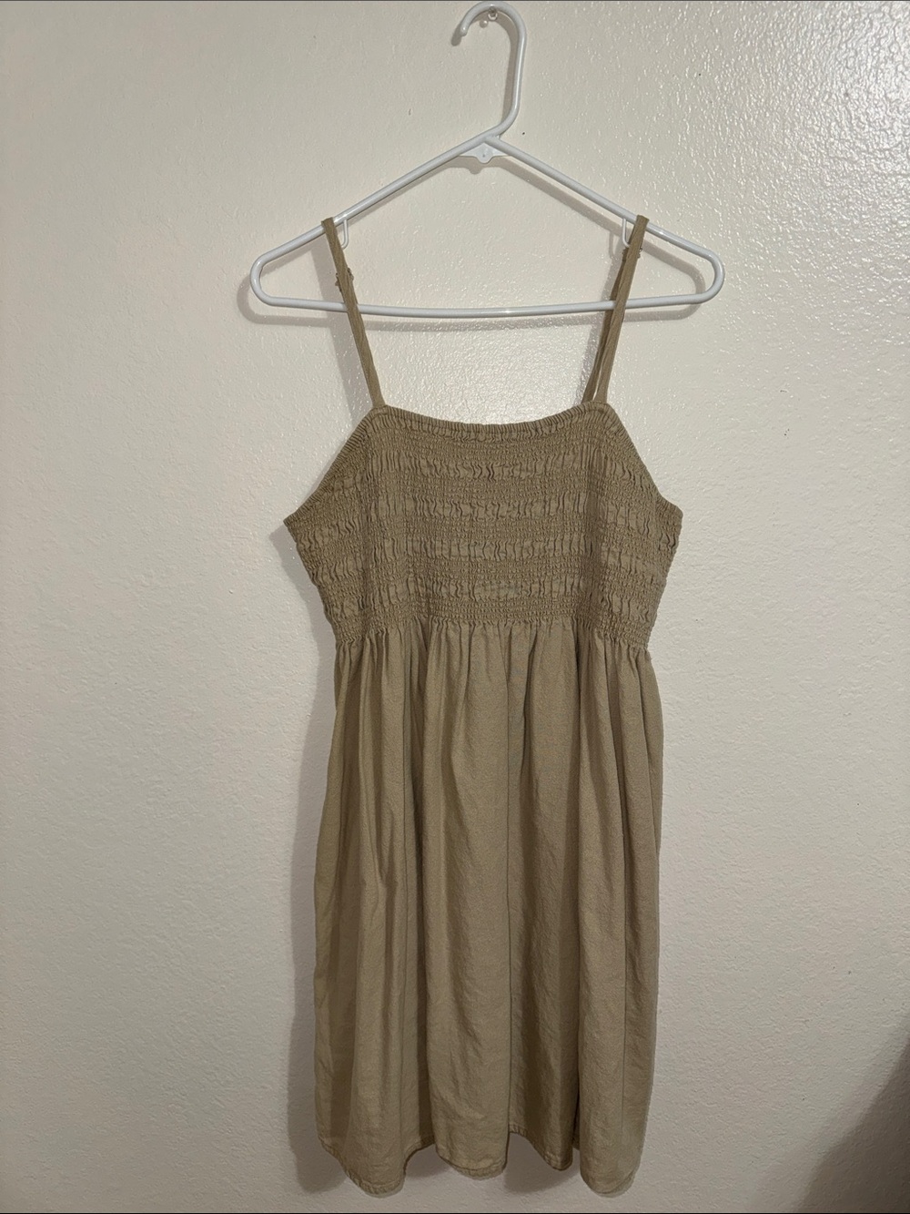 Sleeveless Smocked Tan Summer Dress